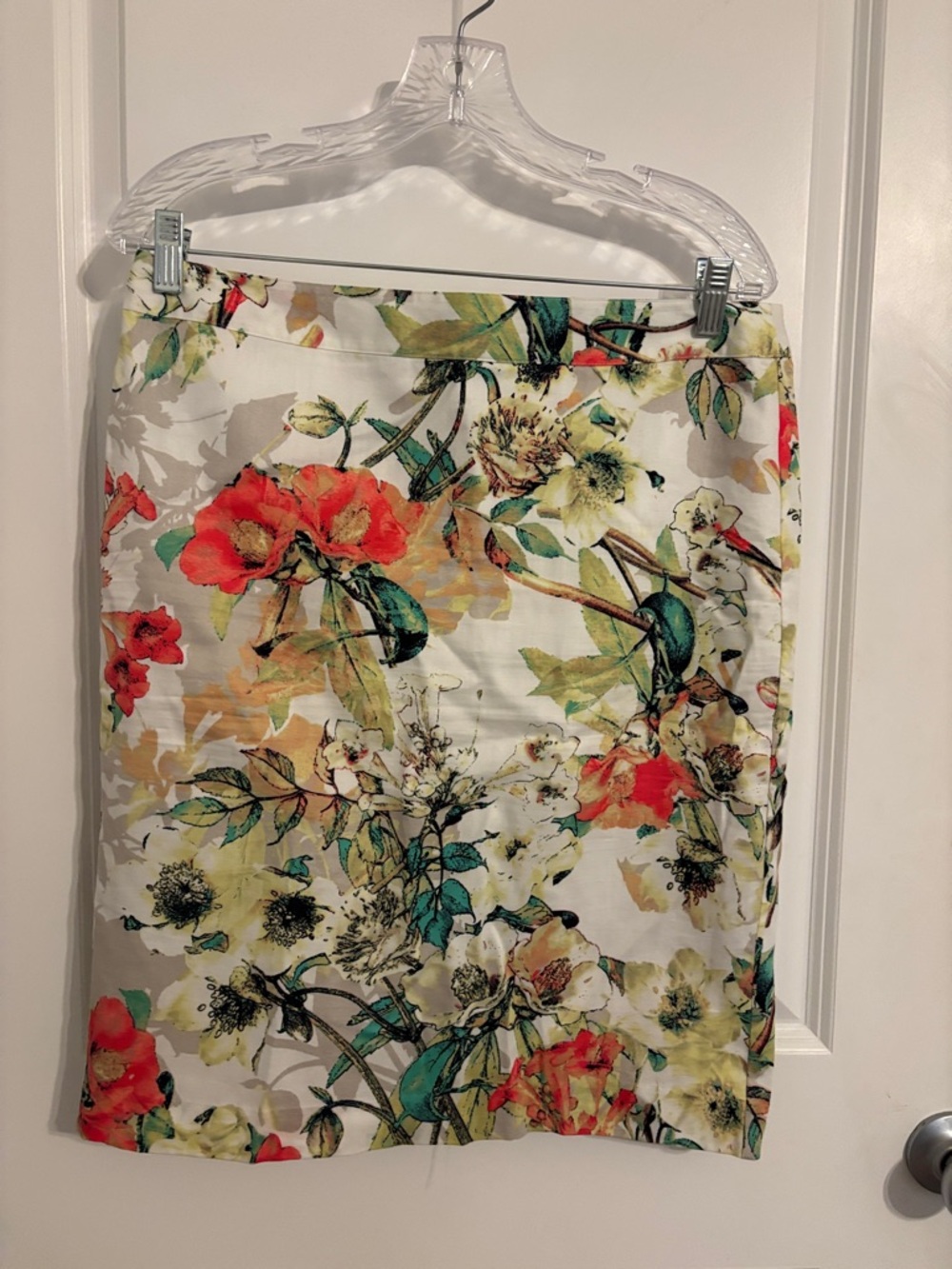 Van Heusen Floral Pencil Skirt - White with Red & Green